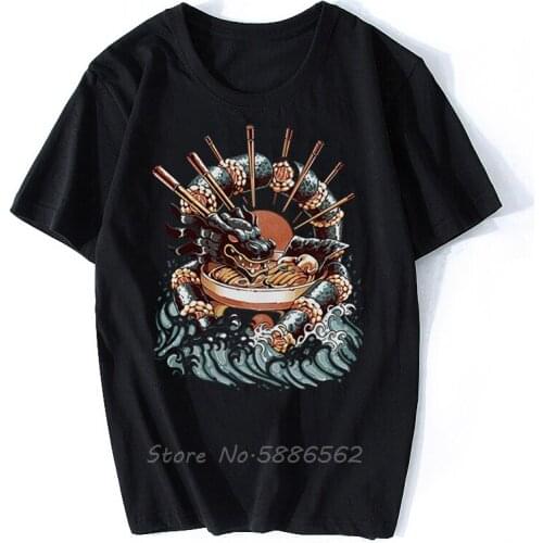 Dragon Sushi Ramen Kanagawa Wave Funny Anime Tshirt Men New White Short Sleeve Homme Casual T Shirt Unisex Streetwear Tee