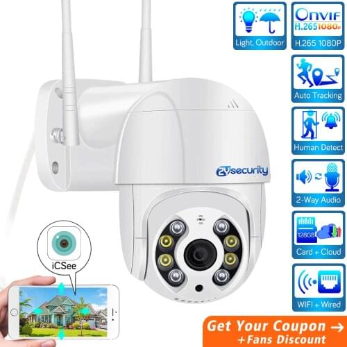 H.265 1080P WiFi PTZ Camera IP Outdoor AI Human Detect Audio SD Card Cloud Onvif Auto Tracking Wireless Speed Dome Camera CCTV