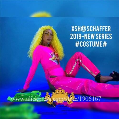 Halloween Christmas Pink Sexy Lady Ballroom Costume Catwalk Stage TV Show Dance Suit Club Party Girl Clothes Wigs Bags Glasses