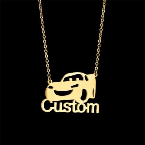 Personalized Custom Cartoon Car Name Nameplate Stainless Steel Letter Necklace Pendant Design Name For Kids Gift