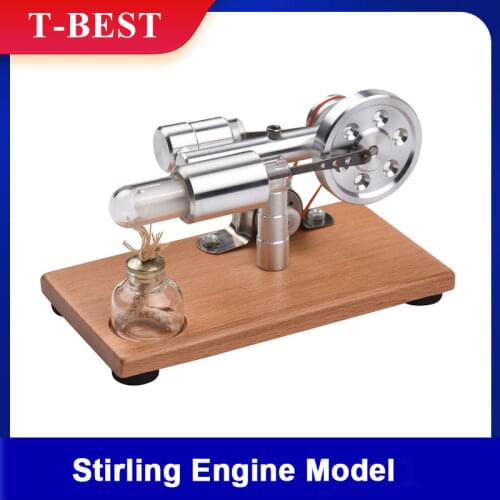 Stirling Engine Kit Electricity Generator Hot Air Motor Model with LED Light Flywheel Design Science Experiment with Wooden Base