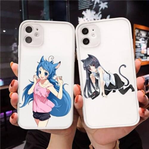 Cute cat girl pink Phone Case For iPhone 12 11 Mini Pro XR XS Max 7 8 Plus X Matte transparent White Back Cover