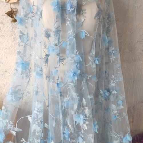 Fashion 3D Flower Mesh Embroidery Tulle Fabric For Wedding Dress Skirt Designer Fabric,By The Meter