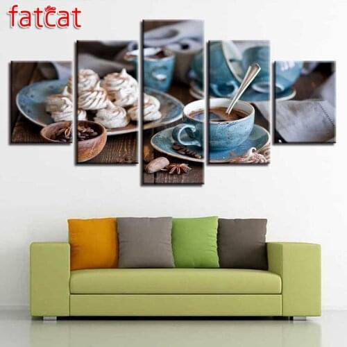 FATCAT 5 Pieces Diy Diamond Painting Coffee Cup Afternoon Tea Home Decorative full Square Round Diamond Embroidery Sale AE803