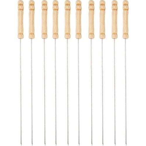Barbecue Skewers Set/Stainless Steel Round BBQ Kabob Sticks/Grilling Skewers,Wooden Handle to Protect Your Hands,Set of 10