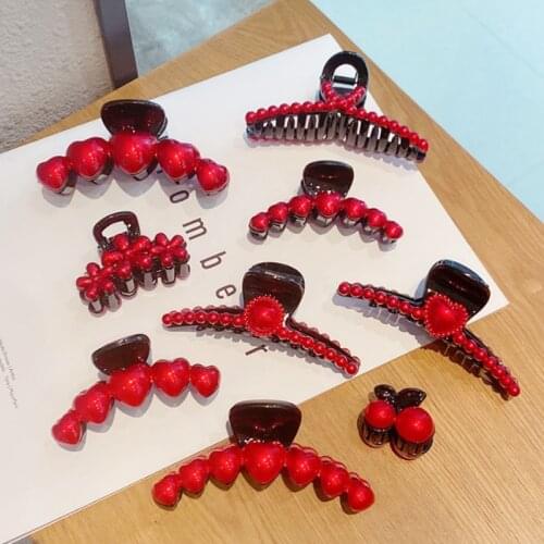 Hairpins Clips Red Set Temperament Hairband Ladies Simple Imitation Ties Claws Hair Accessories For Girls Women