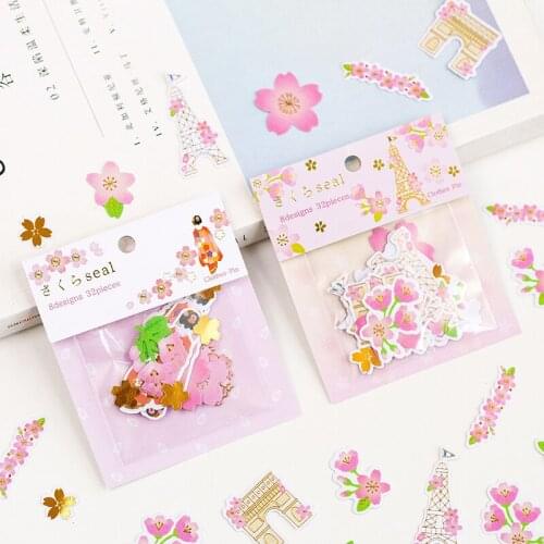 Pink cherry blossom girl Tower Stickers Adhesive Stickers DIY Decoration Diary Stationery Stickers Children Gift