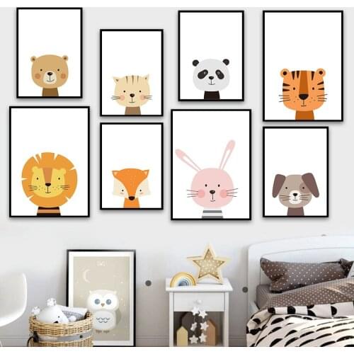 Lion Tiger Bear Fox Panda Rabbit Dog Cat Animal Wall Art Canvas Painting Nordic Posters And Prints Wall Pictures Kids Room Decor