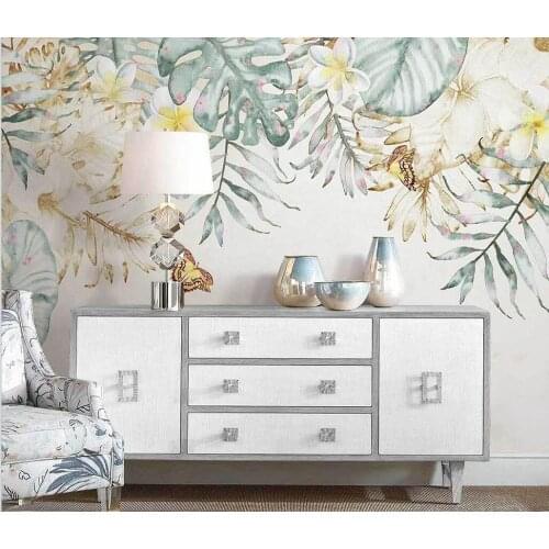 Beibehang Custom mural wallpaper Hand painted fresh tropical plants flowers indoor background wall 3d wallpaper