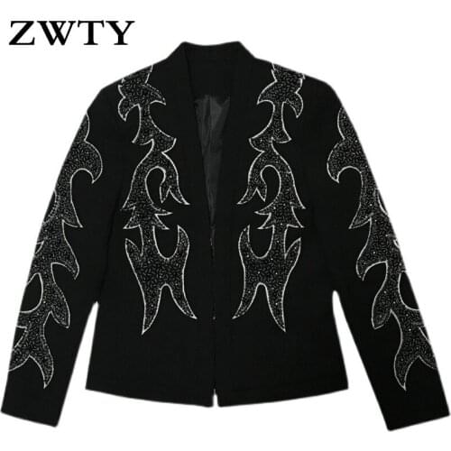 ZWTY 2021 Spring Autumn New Heavy Industry Beaded Embroidery Suit Mens Self-Cultivation Korean Suit Nightclub Show Jacket