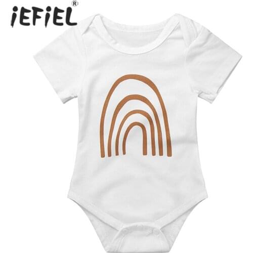 Baby Boys Girls New Romper Cotton Short Sleeve Rainbow Print Pattern at Front Jumpsuit Infant Clothing Newborn Baby Bodysuits