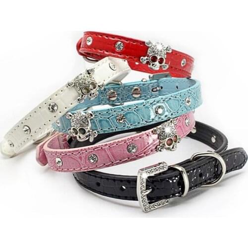 Diamond Cat collar Leather Adjustable pyppy Necklace pet neck strap for Kitten skull bone decoration cat collar