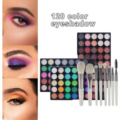 Eyeshadow Palette Highly Pigmented Fluffy Bristle Professional Cosmetic Set 120 Colors Eyeshadow Palette with 8 Brush Kit for Gi