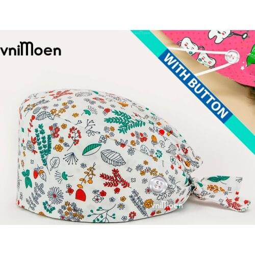 The doctor bucket hat Cartoon print hat with Button adjustable Scrub hat beauty salon nursing cap lab pet shop fashion scrub cap