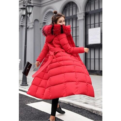 2020 Winter Wadded Jacket Women Long Parka Warm Thicked Large Fur Coat Female Down Cotton Padded Jacket With Belt Outwear LX2327