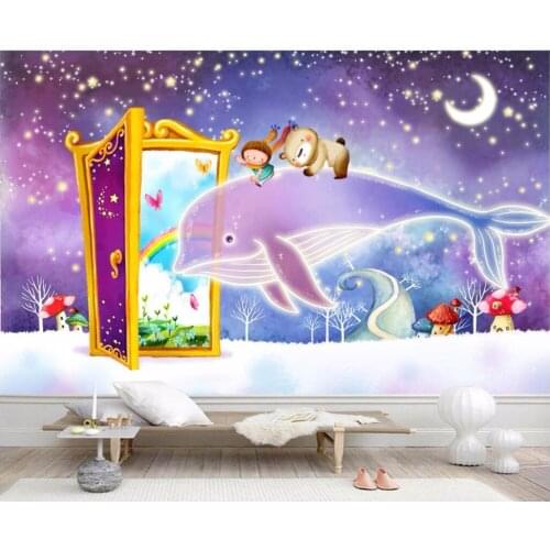 Custom mural photo 3d room wallpaper Cartoon creative magic whale bear picture painting 3d wall murals wallpaper for walls 3 d