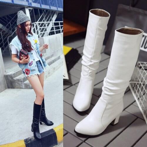 Winter Boots Women thick boots Knee high Boots 2019 autumn was thin Jane Female Martin high simple boots zapatos de mujer 32-43