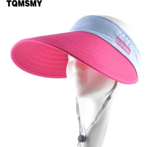 TQMSMY Womens Sun Caps Fashion Empty Top Visor Beach Hat Ladies Outdoor Wide Brim Sun Hats Adjustable Solid Color Cap TMP77