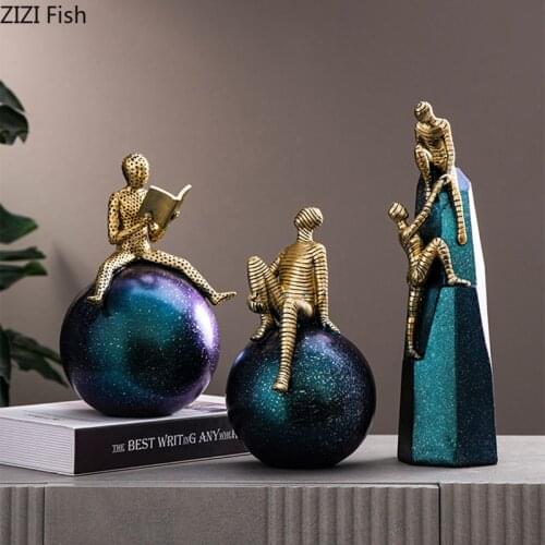Painted Character Resins Statue Ornaments Office Desk Decoration Abstract Figures Golden Figurines Crafts Nordic Home Decor