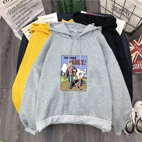 Womens Warm Hooded Sweatshirt Women Casual Cartoon Character Print Loose Thick Student Hooded Sweatshirt Women M-XXL