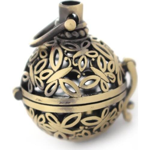 Vintage Round Ball Filigree Locket Cage Pendant Butterfly Metal Essential Oil Diffuser DIY Making Antique Bronze tone 27x20mm