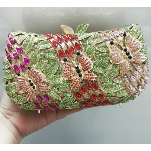 Large Capacity Multi-Colored Phone Party Clutches New Arrival Green/Red Rhinestone Crystal Shoulder Chain Purse Women Bags