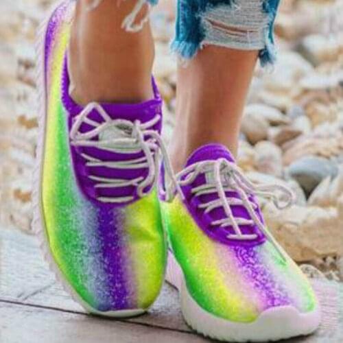 Womens Shoes Autumn 2021 New European and American Style Fashion Flat Shoes Sequins Rainbow Color Casual Single Shoes Women