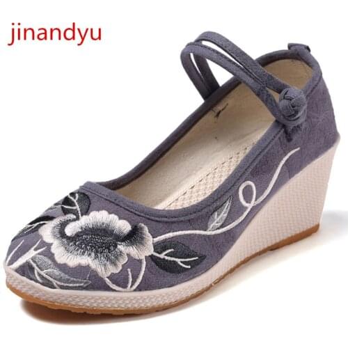 Embroider Wedges Shoes for Women Oxford Slip on Canvas Shoes Ethnic Style High Heels Ladies Shoes Comfy Sneakers Women Casuales