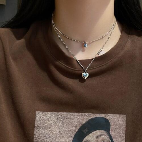 VSnow Statement Love Heart Round Pendant Necklace for Women Girls Asymmetric Chunky Chain Letter Beaded Metal Necklace Jewellery