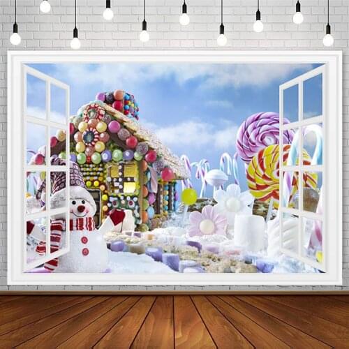 Winter Christmas Photography Background Candyland Snowman Window Lollipop Child Portrait Backdrops Photo Studio Props Photozone