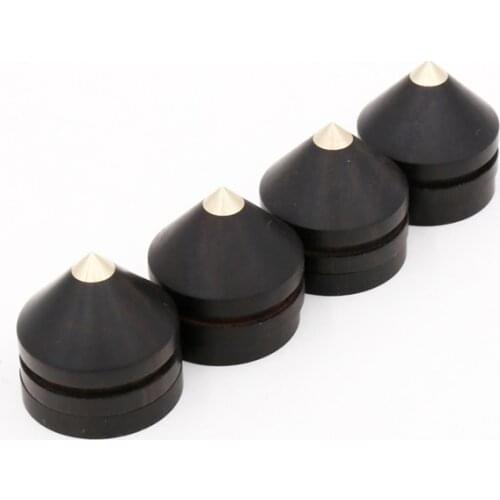 4pcs 23mmx20mm Ebony Wooden Speaker Copper Tip Spike Cone amp 4x23mmx4mm Base Pad Isolation Kit Sets for Hifi AMP DVD player