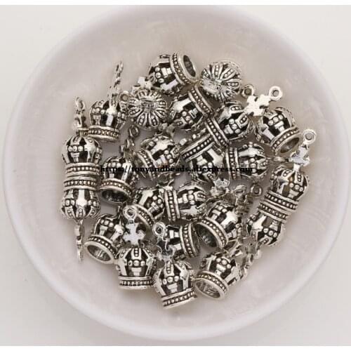 50Pcs/Lot) Zinc Alloy Tibetan Silver European Charm Crown-Shape Pendant Size 18X8mm AD6934B