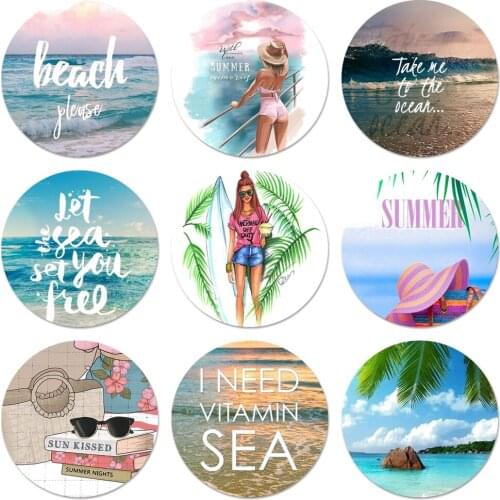 58mm summer beach wave sea Kitchen Home Decor Refrigerator Magnetic Stickers Opener Beer Coke