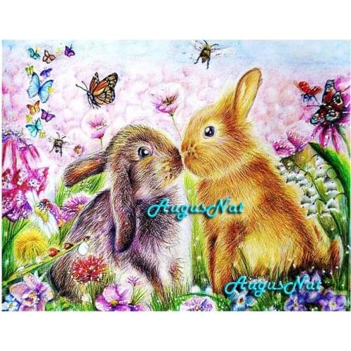 Rabbit diamond painting full square lover kiss wall art animals diamond dots home decor flower painting on canvas handcraft gift