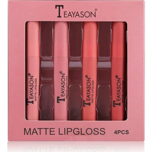 4pcs/set Velvet Matte Lipstick Lip Gloss Long Lasting Lip Glaze Girl Cosmetic Makeup Beauty Tool Non-stick Cup