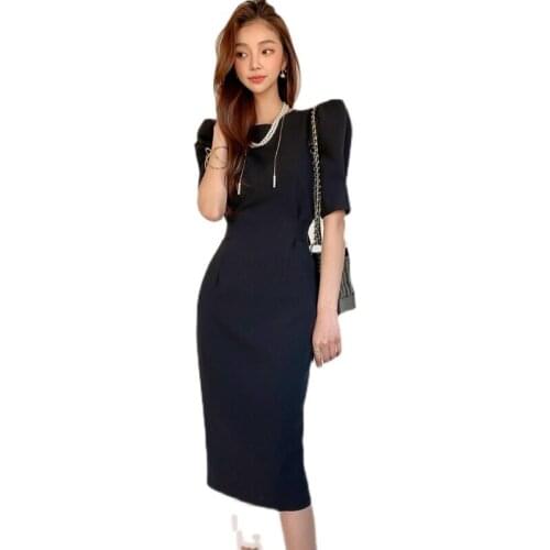 Black tight Dress one piece korean ladies Sexy Summer Short Sleeve Crew neck sheath Dresses for women