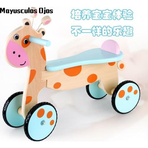Wooden Childrens Balance Car Mini Deer Walker Small Car Baby Stroller Toy