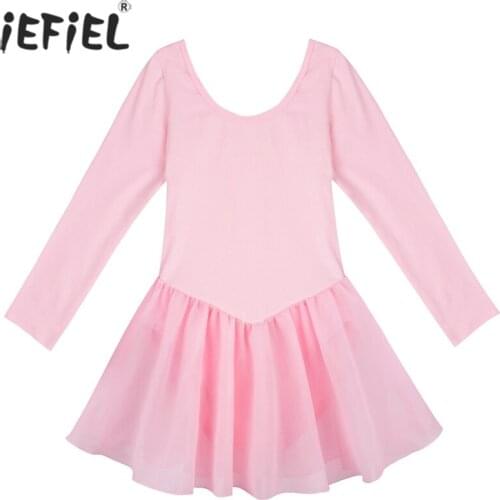 Kid Girl Long Sleeve Cotton Ballet Dancer Leotard Tutu Dress Gymnastics Leotard Ballerina Dancing Performance Dancewear Clothes