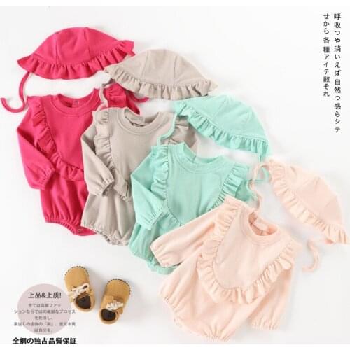 Baby Girl Romper Cotton Long Sleeve Princess Ruffles Infant Clothes Newborn Jumpsuit Rompers with Hat 2pcs Baby Onesie Costume
