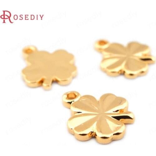 F458)20 pieces 10.5*9mm 24K Gold Color Brass Lucky Flower Charms Pendants High Quality Jewelry Findings Accessories wholesale