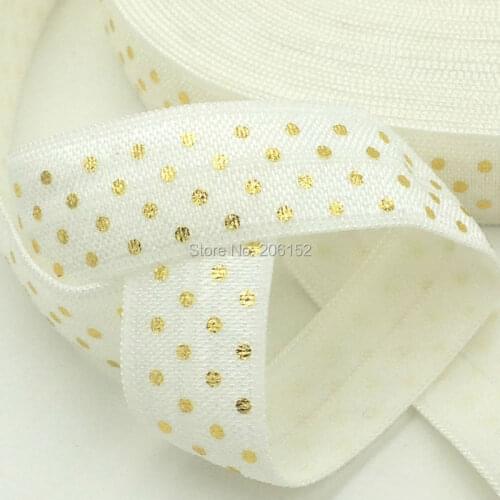 Good Quality Gold Polka Dot Print Fold Over Elastic DIY Headwear 5/8" Ivory Dot FOE for Hair Accessories 10Yards/lot