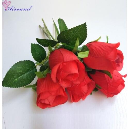 Aisound 10pcs/lot Artificial Silk Rose Flowers Stem DIY Flower Craft for Wedding & Home Decoration Fake Floral Arrangement