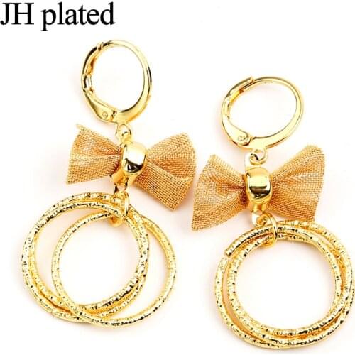 JHplated Ethiopia African jewelery Cute Fashion Lady Gold Color Earrings bowknot round for women and girls the best gift