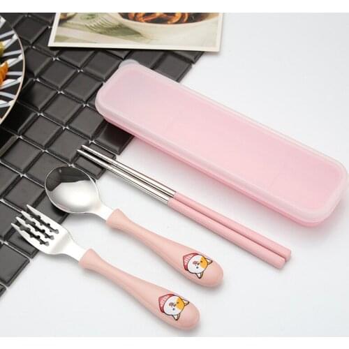 3pcs Travel Cutlery Set Stainless Steel Kids Christmas Cutlery Spoon Fork Chopstick Baby Children Portable Dinnerware Dinner Set