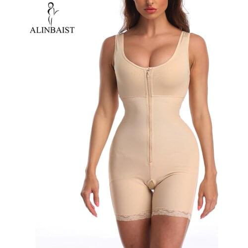 Womens Body Shaper Butt Lifter Tummy Control Waist Shapewear Crotchless Slimming Bodysuit with Zipper Powernet Thigh Slimmer