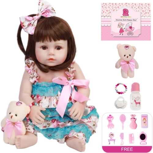 18" Bebe Reborn Soft Silicone Realistic Baby Smooth Vinyl Body Toddle Reborn Doll Toys for Children Full Body Hair Toy Doll 48CM