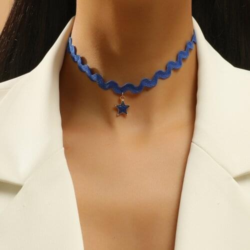 Fashion Weaving Choker Geometric Necklaces Womens Punk Neck Chain Blue Star Wave Pendant Necklaces Jewelry for Girls