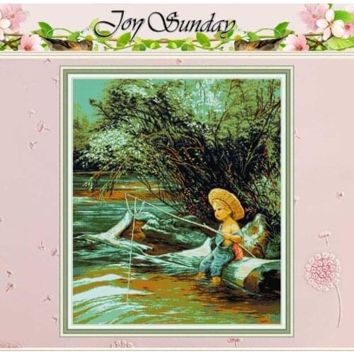 Fishing Boy Counted Cross Stitch 11CT Printed 14CT Cross Stitch Sets wholesale Chinese Cross-stitch Kits Embroidery Needlework