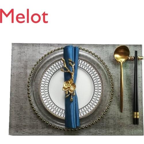 Model Room Exhibition Hall Chinese Tableware Set Golden Beads Glass Plate Dining Table Plate Decoration Club Decoration Art