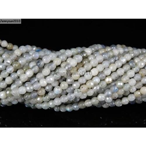 Natural Labradorite Gems Stones 3mm Faceted Round Spacer Seed Beads 15.5'' Strand for Jewelry Making Crafts 5 Strands/Pack